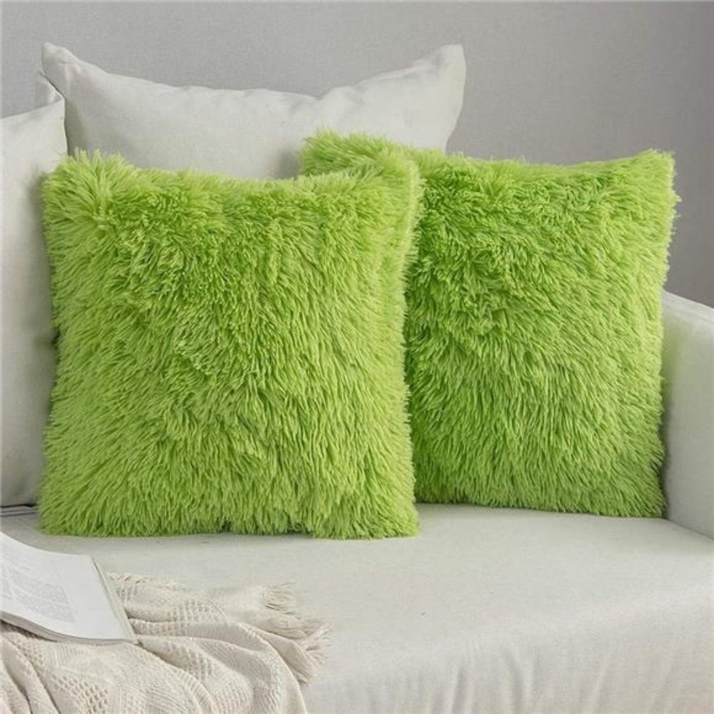 2 Pcs Throw Covers Deluxe | Winter Decorative Plush Pillow Case 18x18 Inch Green